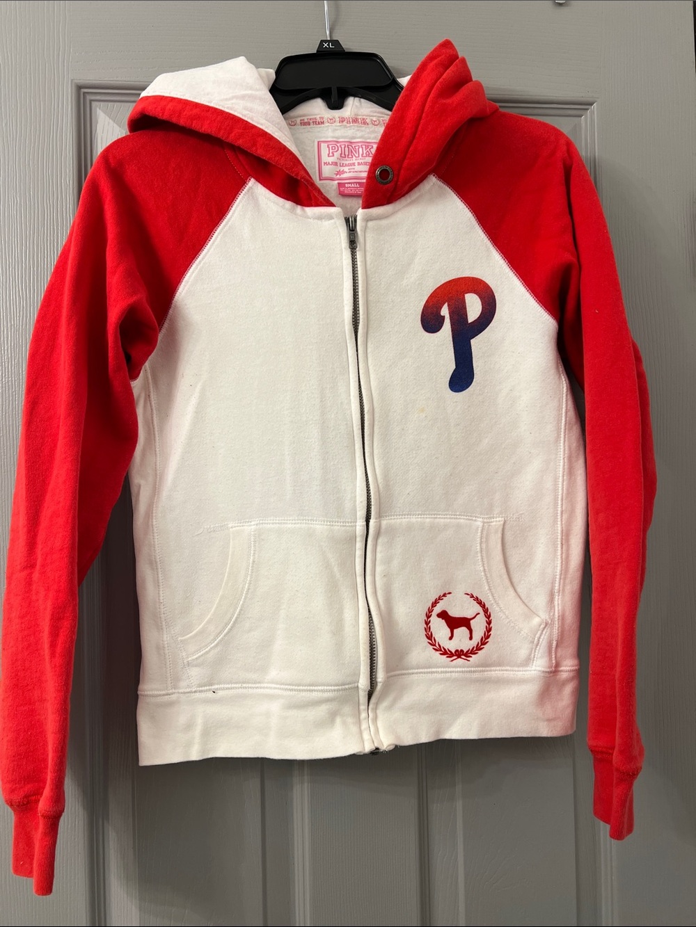 PINK Victoria's Secret Red and White Phillies Zip Hoodie Sz S